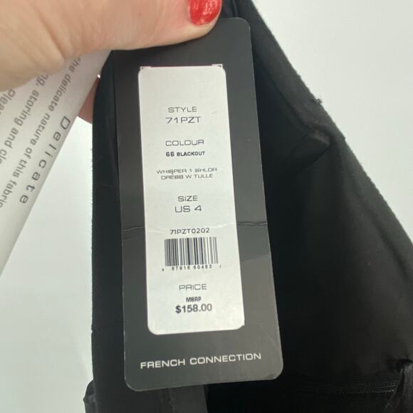French Connection Women's Black Whisper Mini Dress With Tulle Size 4 NEW $158 - Picture 9 of 15